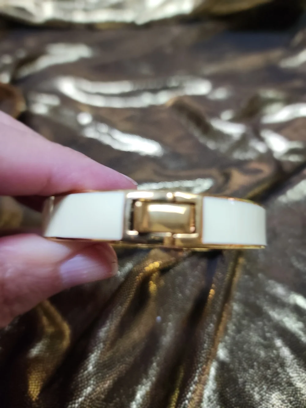 Kate Spade New York Cream Enamel Gold-Tone Bangle Bracelet - Picture 6 of 10